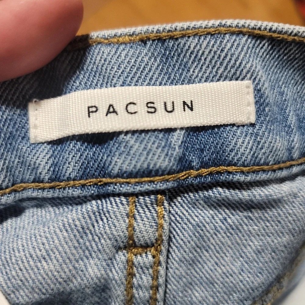 PACSUN Softworn High Rise Icon Denim Shorts Frayed Hem Blue Size 27 Button Fly